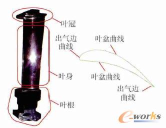 某渦輪葉片外形組成及葉型截面曲線(xiàn)圖